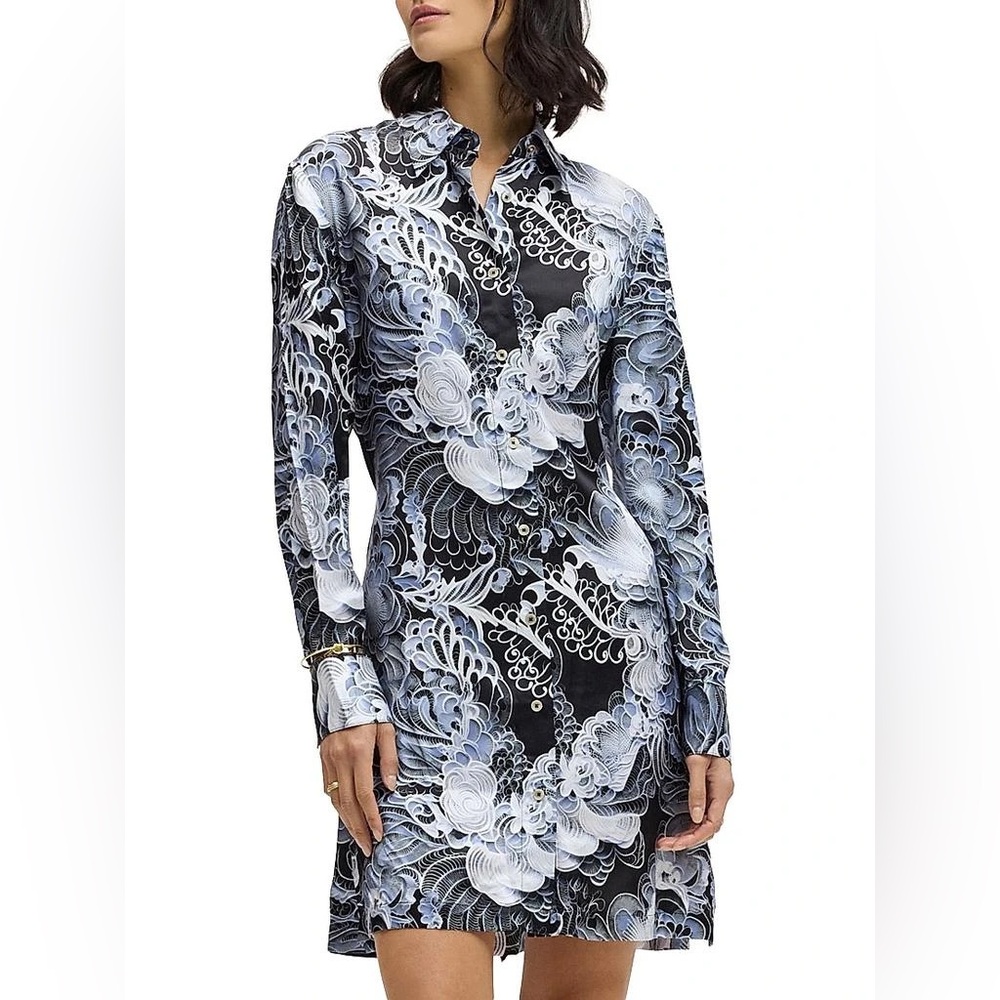 Robert Graham Floral Charlotte Silk Blend Mini Shirt Dress🤍